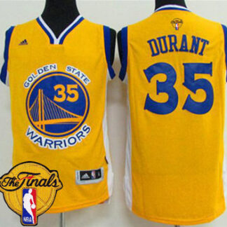 Men's Warriors #35 Kevin Durant Gold 2017 The Finals Patch Stitched NBA Jersey
