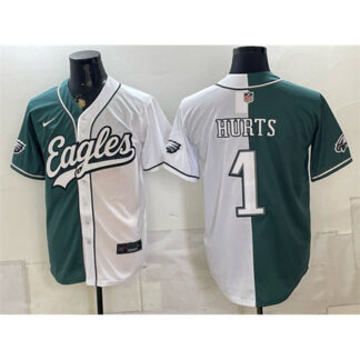 Men's Philadelphia Eagles #1 Jalen Hurts Green Split Stitched Jersey