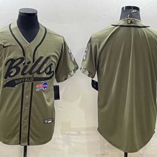 Men's Buffalo Bills Blank Olive Salute to Service Cool Base Stitched Baseball Jersey