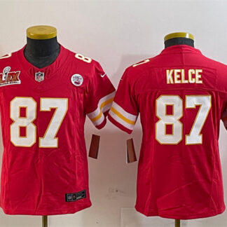 Youth Kansas City Chiefs #87 Travis Kelce Red 2025 Super Bowl LIX Patch F.U.S.E. Vapor Untouchable Limited Stitched...