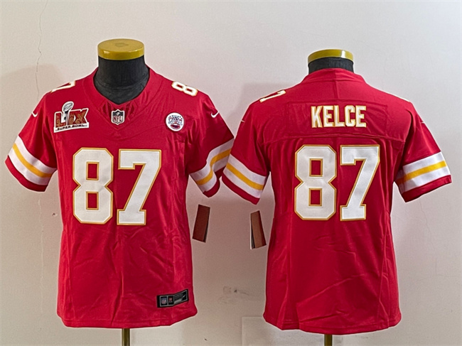 Youth Kansas City Chiefs #87 Travis Kelce Red 2025 Super Bowl LIX Patch F.U.S.E. Vapor Untouchable Limited Stitched...