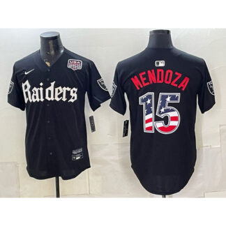 Men's Las Vegas Raiders #15 Fernando Mendoza Black USA 250 Fourth of July Vapor Limited Baseball Jersey DAYI
