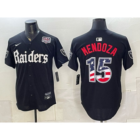 Men's Las Vegas Raiders #15 Fernando Mendoza Black USA 250 Fourth of July Vapor Limited Baseball Jersey DAYI