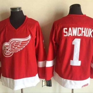 Detroit Red Wings #1 Terry Sawchuk Red CCM Throwback Stitched Jersey