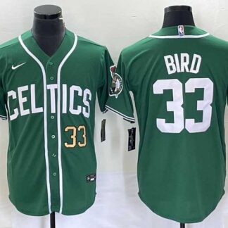 Men's Boston Celtics #33 Larry Bird Number Green Stitched Baseball Jersey