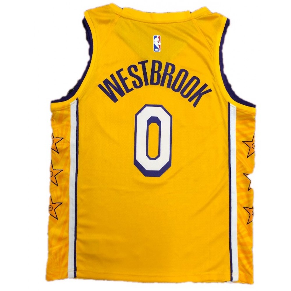 Men's Los Angeles Lakers Russell Westbrook #0 Nike Yellow Swingman NBA Jersey - City Edition - Image 2
