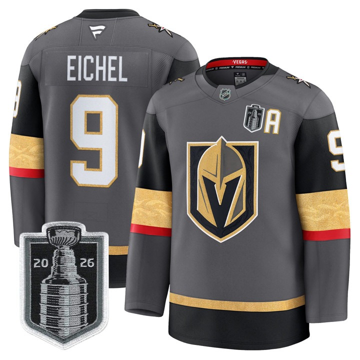 Men's Vegas Golden Knights #9 Jack Eichel Grey 2026 Stanley Cup Final Patch Home Stitched Hockey Jersey