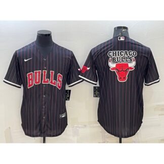 Men's Chicago Bulls Black Team Big Logo Cool Base Stitched Baseball Jersey 59P0