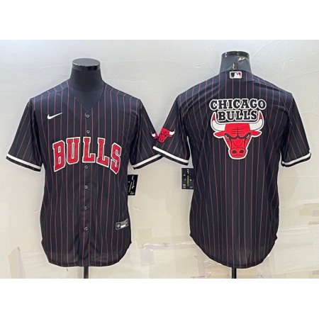 Men's Chicago Bulls Black Team Big Logo Cool Base Stitched Baseball Jersey 59P0