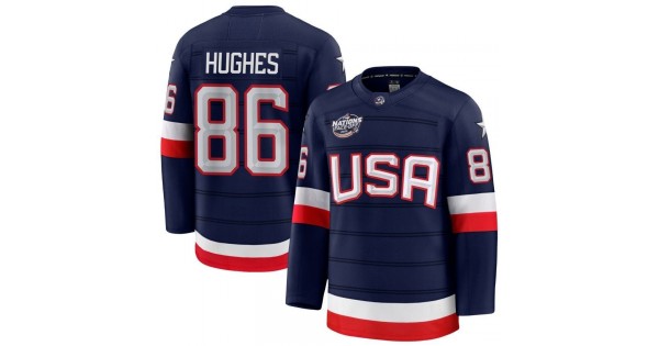 Jack Hughes USA 2025 Navy 4 Nations Face-Off Jersey - Image 2