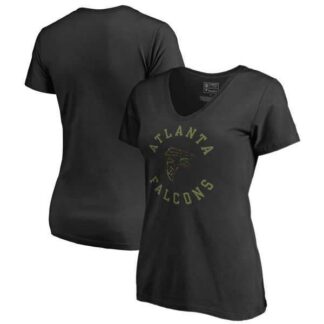 Women Atlanta Falcons NFL Pro Line by Fanatics Branded Camo Collection Liberty Plus Size V Neck T-Shirt Black