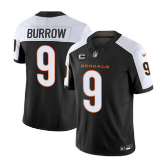 Men's Cincinnati Bengals #9 Joe Burrow 2023 F.U.S.E. Black White With 4-Star C Patch Vapor Untouchable Limited Foot...
