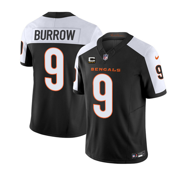 Men's Cincinnati Bengals #9 Joe Burrow 2023 F.U.S.E. Black White With 4-Star C Patch Vapor Untouchable Limited Foot...