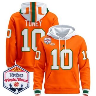 Men & Women & Youth Miami Hurricanes #10 Malachi Toney Orange 2026 The Fiesta Bowl Stitched Pullover Hoodie