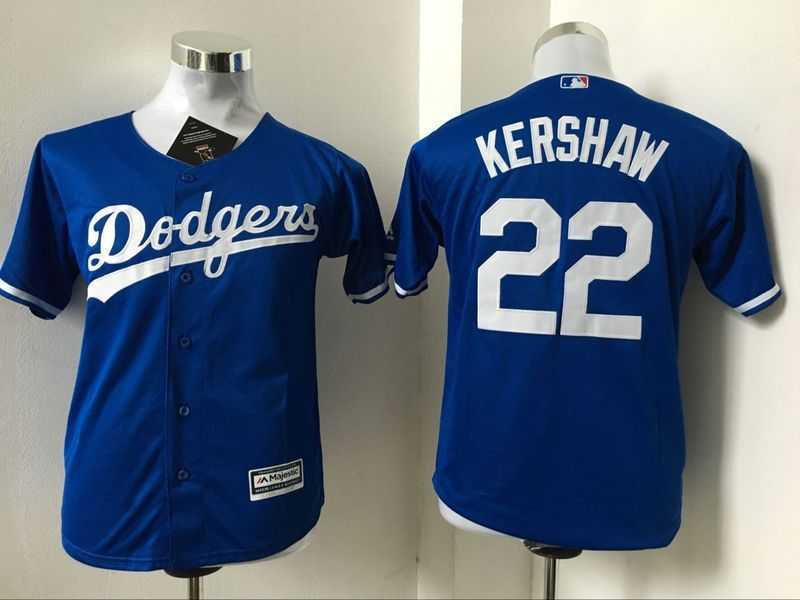 Youth Los Angeles Dodgers #22 Clayton Kershaw Blue New Cool Base Stitched Baseball Jersey