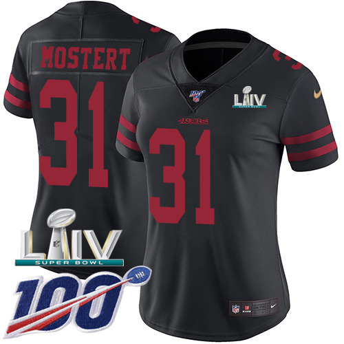 Nike San Francisco 49ers #31 Raheem Mostert Black Super Bowl LIV 2020 Alternate Women’s Stitched NFL 100th Season V...