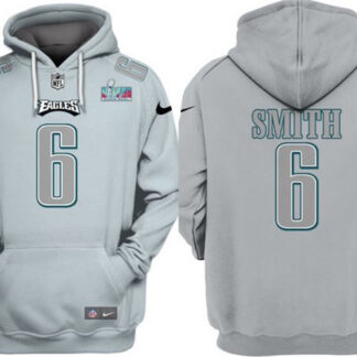 Men's Philadelphia Eagles #6 DeVonta Smith Gray Atmosphere Fashion Super Bowl LVII Patch Pullover Hoodie