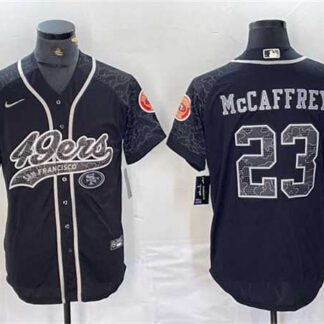 Men's San Francisco 49ers #23 Christian McCaffrey Black Reflective With Patch Cool Base Stitched Baseball Jersey