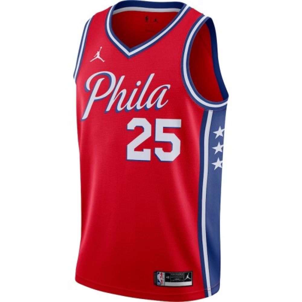 Men's Philadelphia 76ers Ben Simmons #25 Jordan Red 2020/21 Swingman Jersey-Statement Edition - Image 2