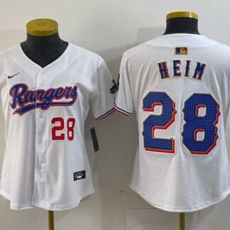 Women's Texas Rangers #28 Jonah Heim Number White 2024 Gold Collection Limited Cool Base Jerseys