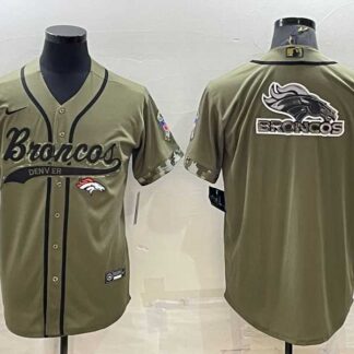 Men's Denver Broncos Olive Salute to Service Team Big Logo Cool Base Stitched Baseball Jersey