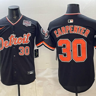 Men's Detroit Tigers #30 Kerry Carpenter Black 2026 Alternate USA 250' Patch Vapor Premier Limited Stitched Basebal...