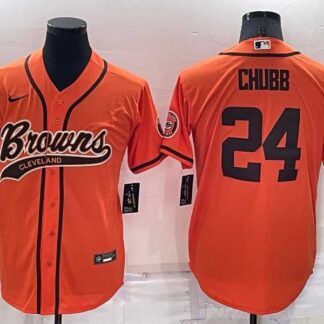 Cleveland Browns 24 Nick Chubb Orange Men's Stitched Cool Base Nike Baseball Jersey