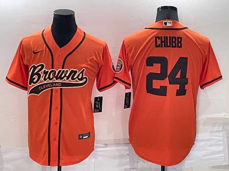Cleveland Browns 24 Nick Chubb Orange Men's Stitched Cool Base Nike Baseball Jersey