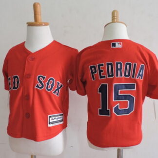Toddler Boston Red Sox #15 Dustin Pedroia Red Majestic Cool Base Baseball Jersey