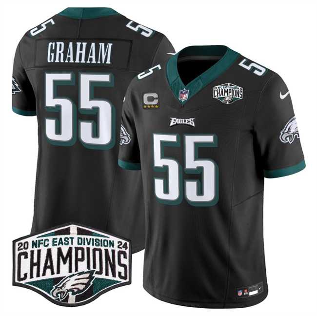 Men's Philadelphia Eagles #55 Brandon Graham Black 2024 NFC East Champions With 4-Star C Patch F.U.S.E. Vapor Untou...