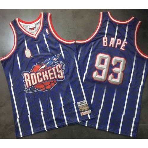 Mitchell And Ness A Bathing Ape Rockets #93 Bape Navy Stitched NBA Jersey