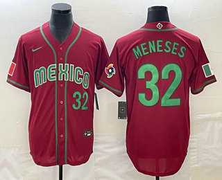 Men’s Mexico Baseball #32 Joey Meneses Number 2023 Red World Classic Stitched Jersey