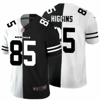 Cincinnati Cincinnati Bengals #85 Tee Higgins Men’s Black V White Peace Split Nike Vapor Untouchable Limited NFL Je...