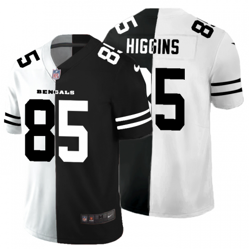 Cincinnati Cincinnati Bengals #85 Tee Higgins Men’s Black V White Peace Split Nike Vapor Untouchable Limited NFL Je...