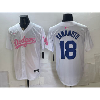 Men's Los Angeles Dodgers #18 Yoshinobu Yamamoto White Cool Base Stitched Baseball Jersey