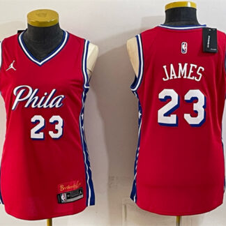 Women's Philadelphia 76ers #23 LeBron James Red 2026 Statement Edition Stitched Basketball Jersey(Run Small)