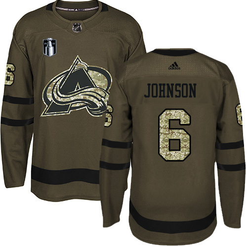 Adidas Colorado Avalanche #6 Erik Johnson Green Youth 2022 Stanley Cup Final Patch Salute to Service Stitched NHL J...