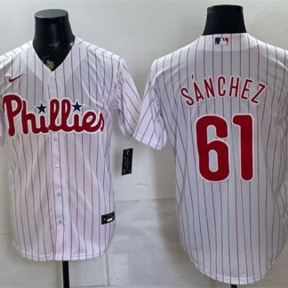 Men's Philadelphia Phillies #61 Cristopher Sánchez White Cool Base Stitched Jersey