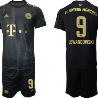 Men's FC Bayern München #9 Robert Lewandowski Black Away Soccer Jersey With Shorts