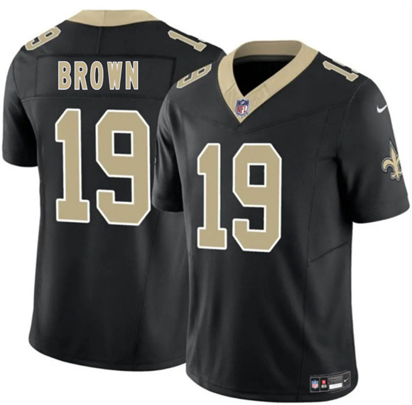Men's New Orleans Saints #19 Barion Brown Black 2026 Draft F.U.S.E Vapor Limited Football Stitched Jersey