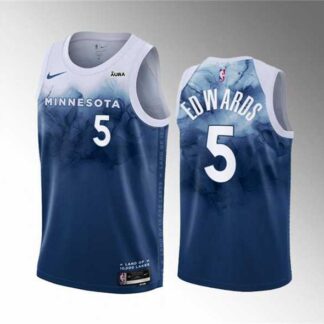 Men's Minnesota Timberwolves #5 Anthony Edwards Blue 2023-24 City Edition Stitched Jersey Dzhi