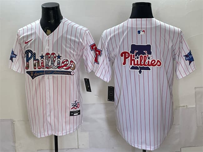 Men's Philadelphia Phillies Team Big Logo White 2026 All-Star & USA 250 Fourth of July Home Stitched Baseball Jersey