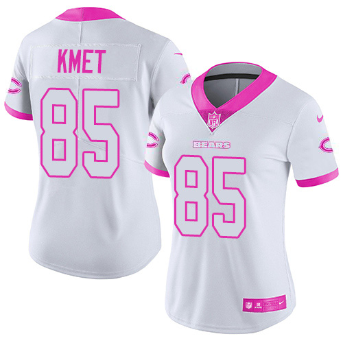 Nike Chicago Bears #85 Cole Kmet White/Pink Women’s Stitched NFL Limited Rush Fashion Jersey