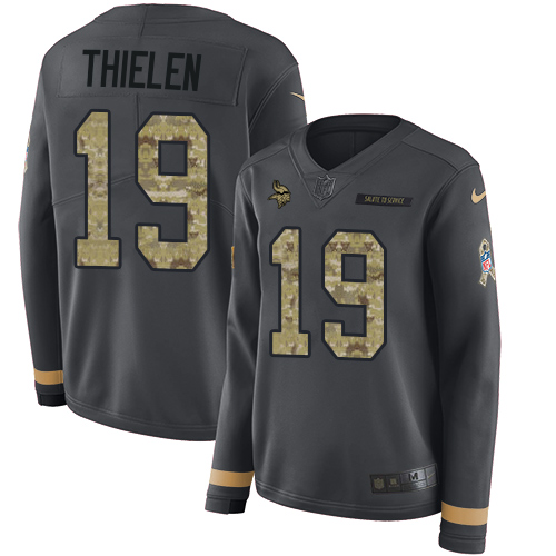 Nike Minnesota Vikings #19 Adam Thielen Anthracite Salute to Service Women’s Stitched NFL Limited Therma Long Sleev...